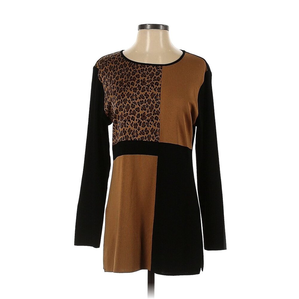 Women Exclusively Misook Brown Brown Black Cheetah Print Pullover Tunic Size S